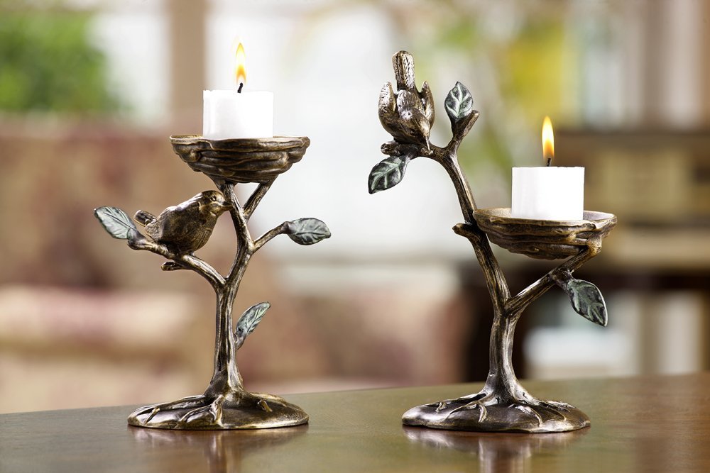 Bird & Branch Pillar Candleholder Pair