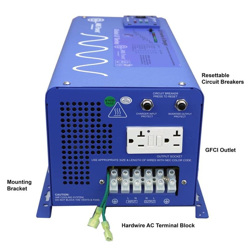 AIMS Power PICOGLF30W12V120VR 3000 Watt and 9000 Watt Surge 12VDC Input to 120VAC Output Pure Sine Inverter Charger Backup Power