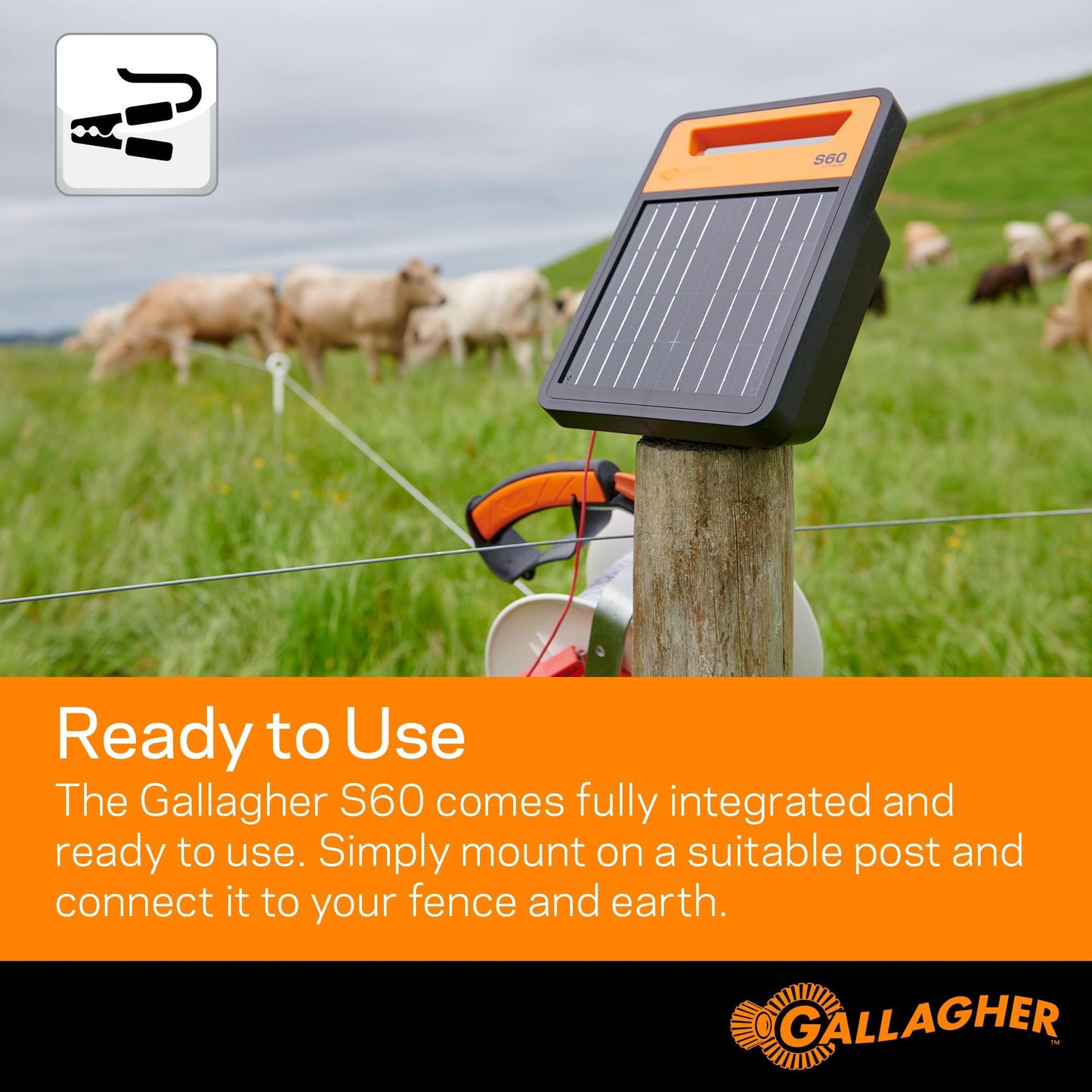 Gallagher S60 Solar Fence Charger | 0.6 Joule Energizer for Livestock, Poultry, Gardens, and Wildlife Exclusion | Powers Up to 6 Miles of Fence | Lithium Battery for Reliable Off-Grid Power