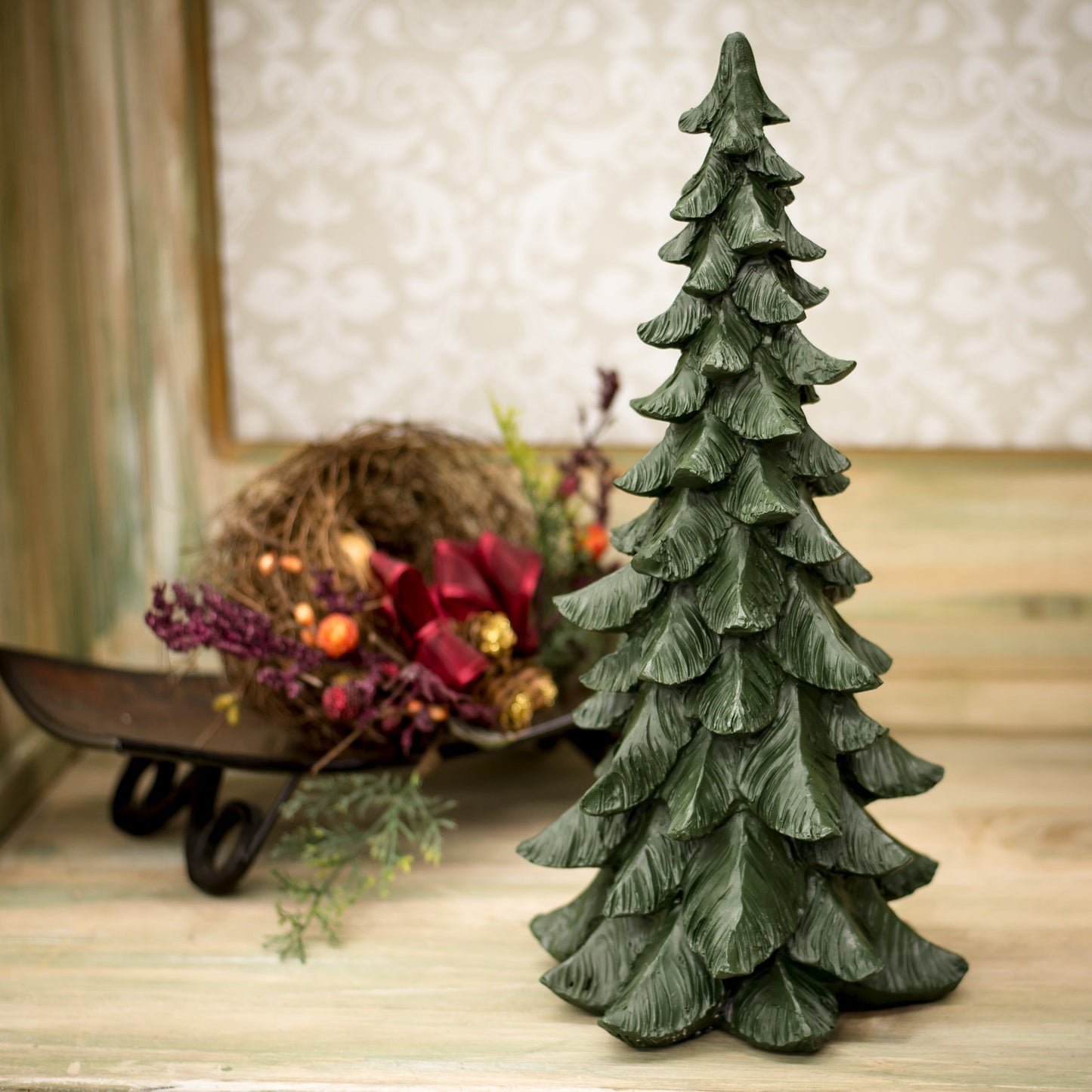 Slifka Sales Co. 14 Inch Tall Resin Tabletop Spruce Tree Decorative Christmas Figurine