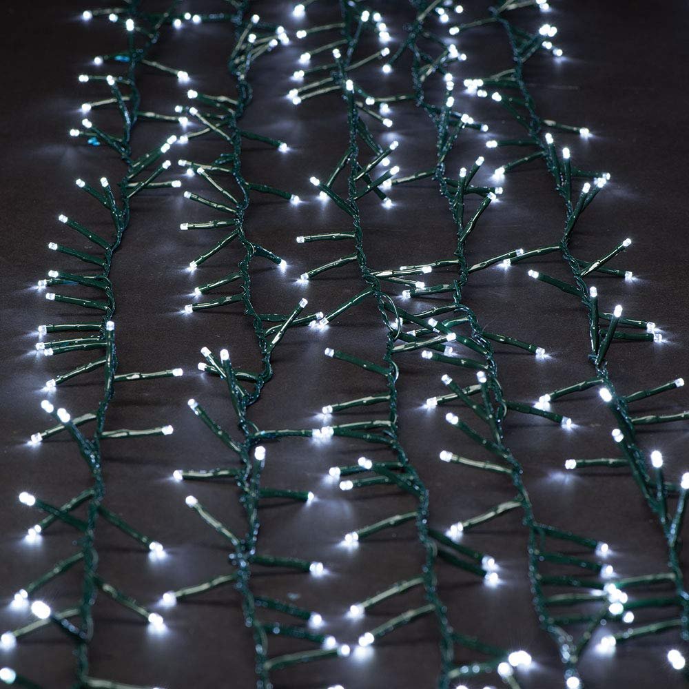 Roman Lights Superbright LED USB 1000L Cool White 84 ft, Green Cord Light Set, 10 Function Controller, 8 on/16 Off Timer, String, Perfect for Lighting Trees, Railings and More