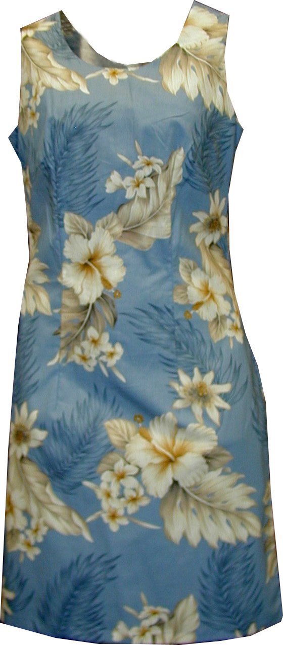 Pacific Legend Womens Plumeria Hibiscus Feather Fern Short Tank Dress