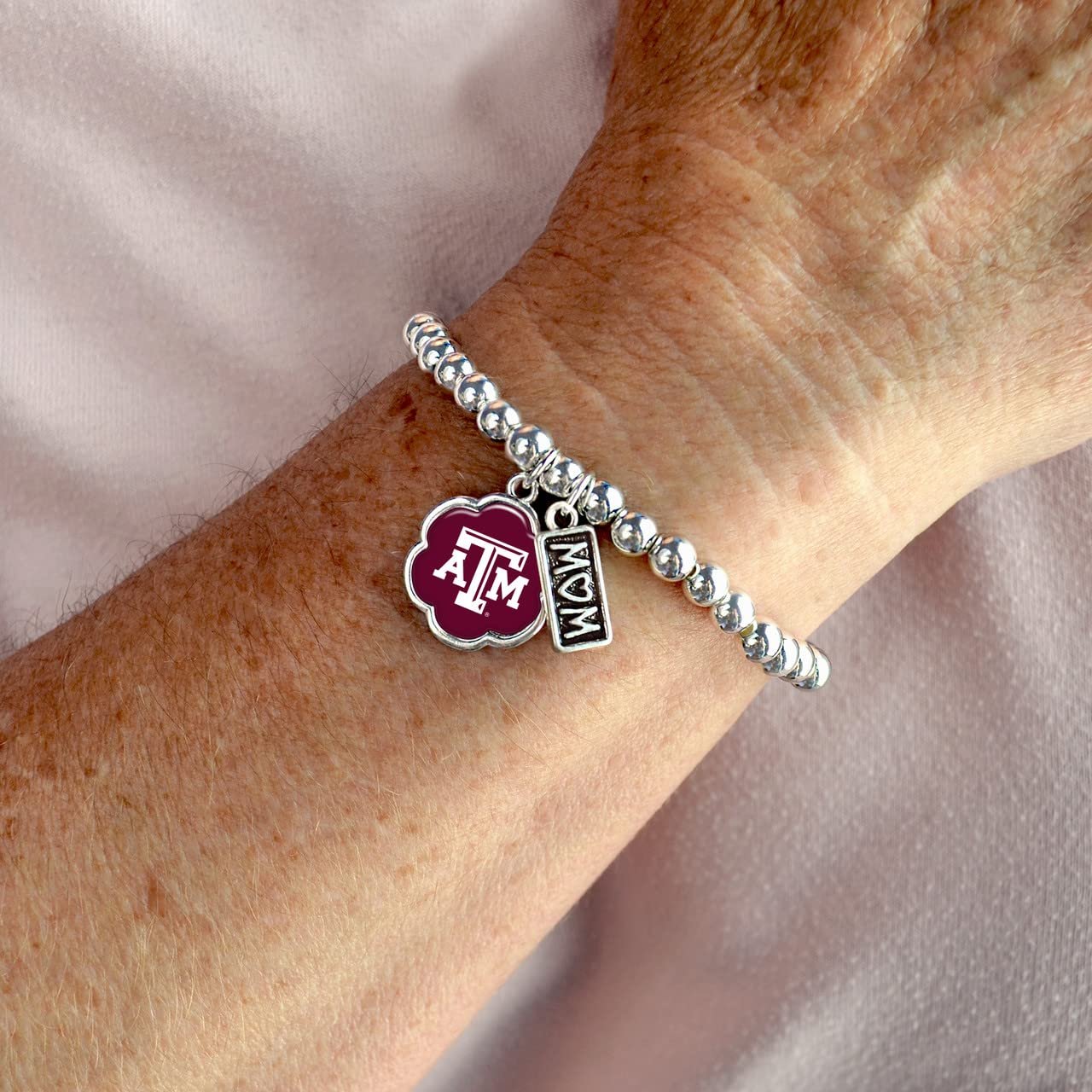 From the Heart Enterprises Texas A&M Aggies Hazel Mom Charm Bead Stretch Bracelet Jewelry Gift TAMU