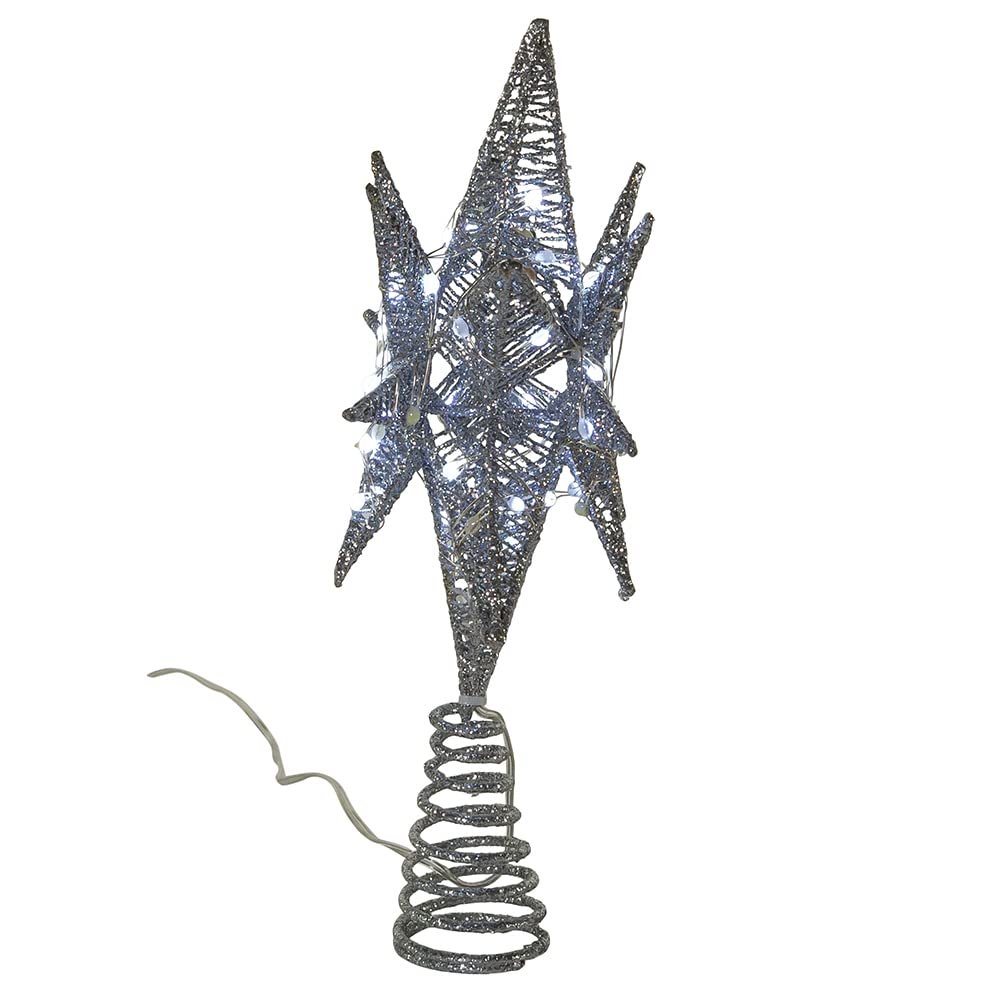 Kurt Adler 11-Inch Pre-Lit Twinkling LED 60-Light Silver Starburst Tree Topper
