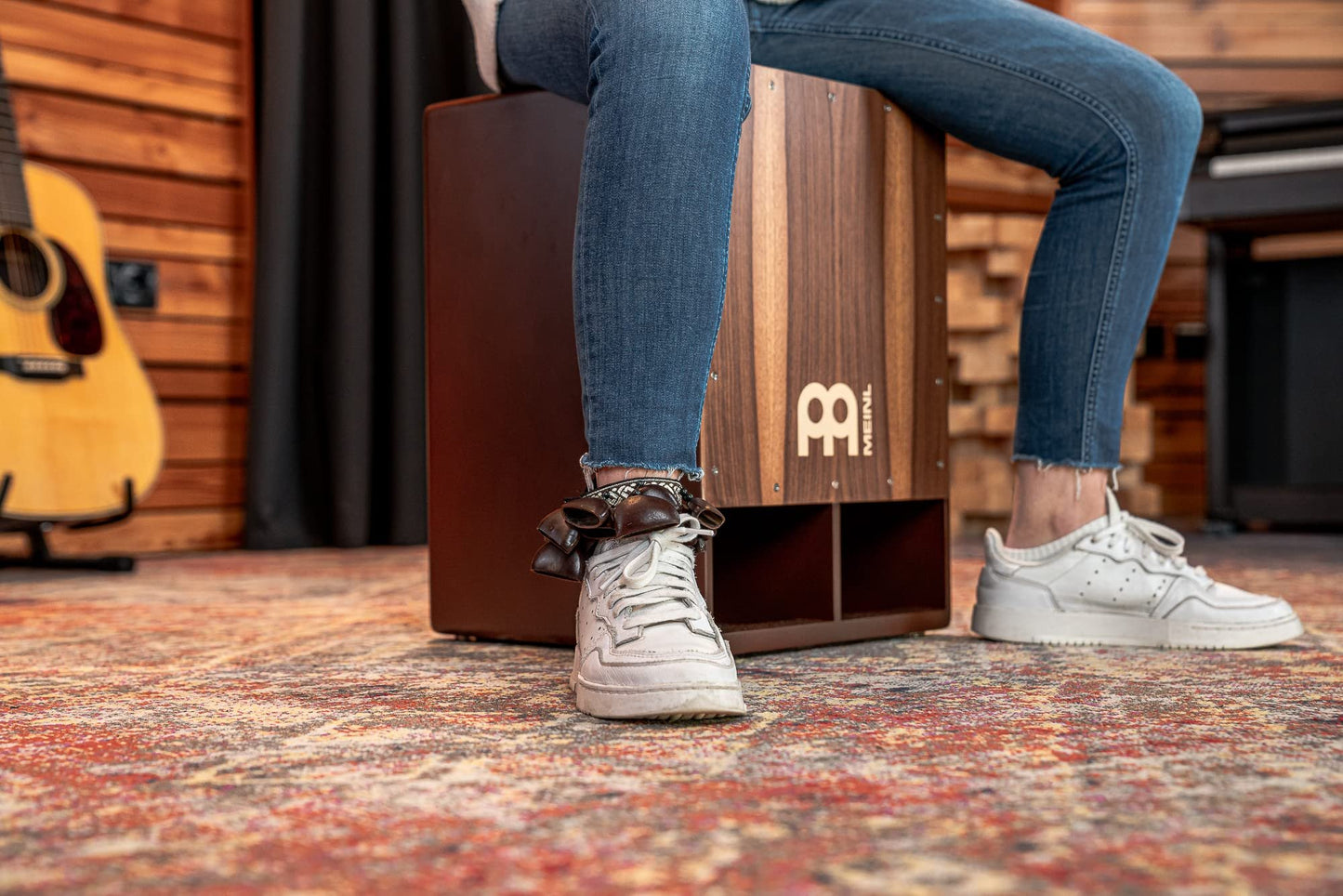 Foot Rattle with Hook and Loop Fastener - NOT MADE IN CHINA - Hardwood Shells, Great Accompaniment for Cajon Gigs, 2-YEAR WARRANTY