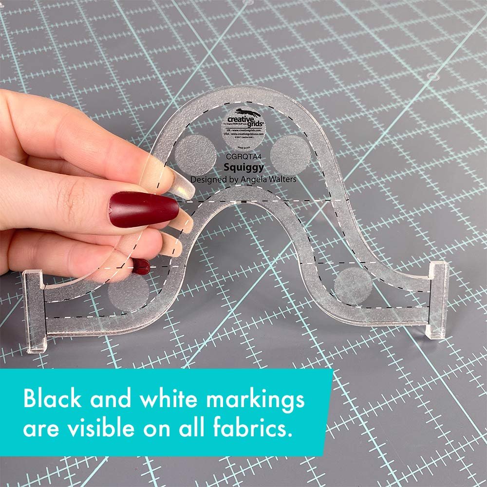 Creative Grids Machine Quilting Tool Squiggy - CGRQTA4 – Made in USA Non-Slip Grip Acrylic Quilting & Sewing Template Ruler for Free-Motion Quilt Patchwork Design on Domestic Sewing & Longarm Machines
