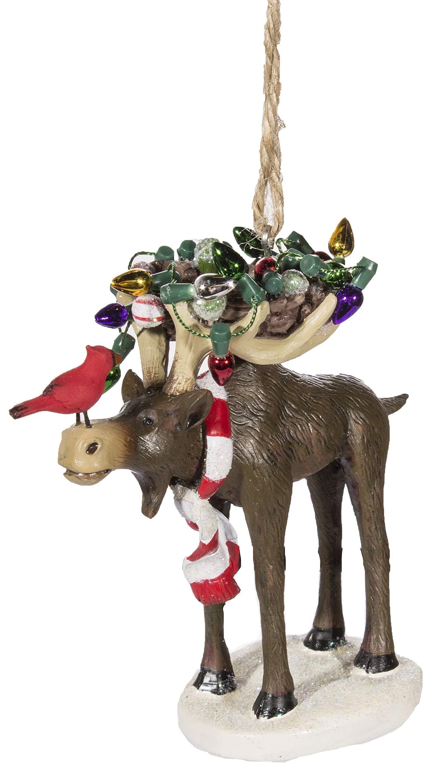 Christmas Ornament- Moose Wearing Scarf w/Birds Nest & Cardinal On Nose