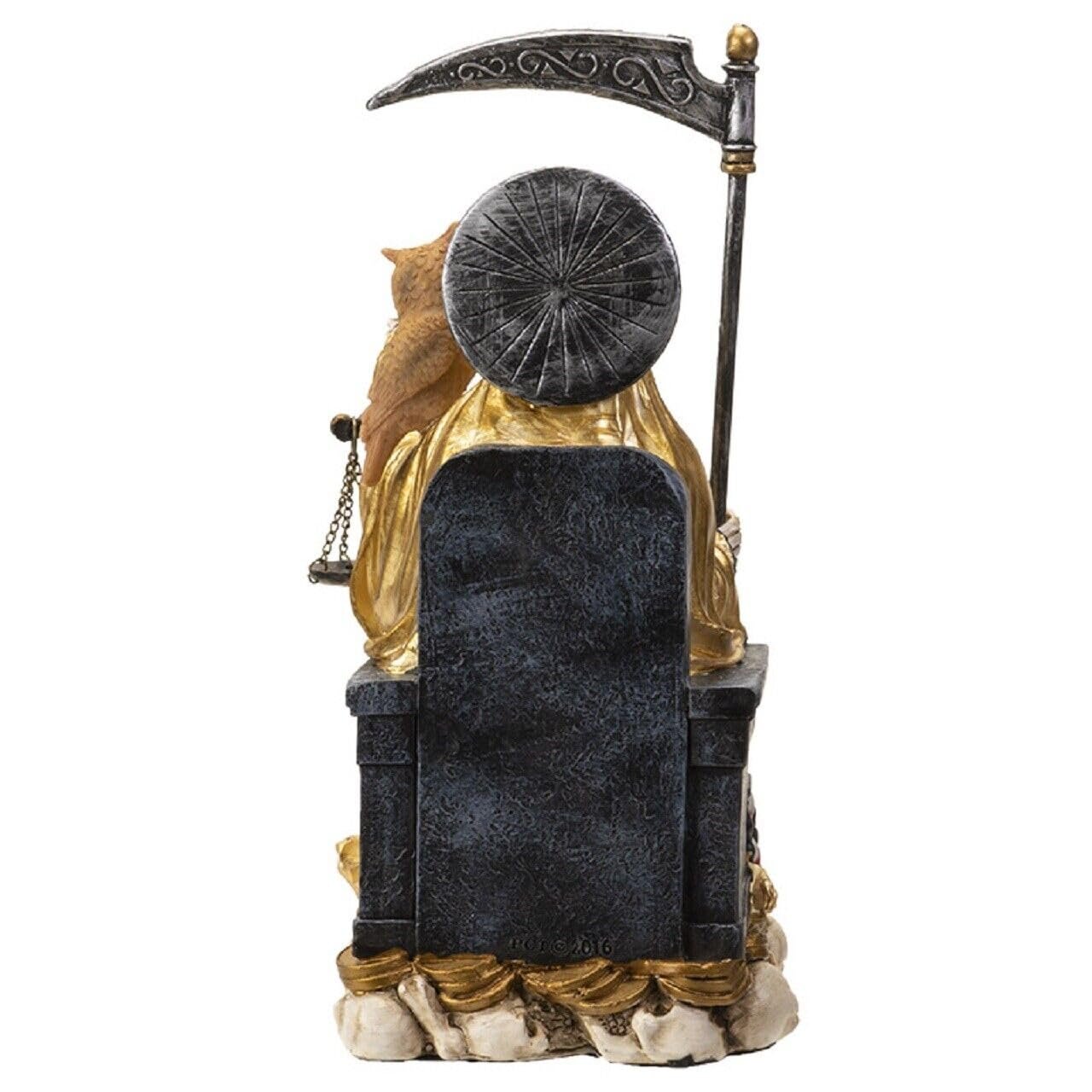Pacific Trading Sitting Santa Muerte Gold Gown with Owl Figurine 9 Inch 15249
