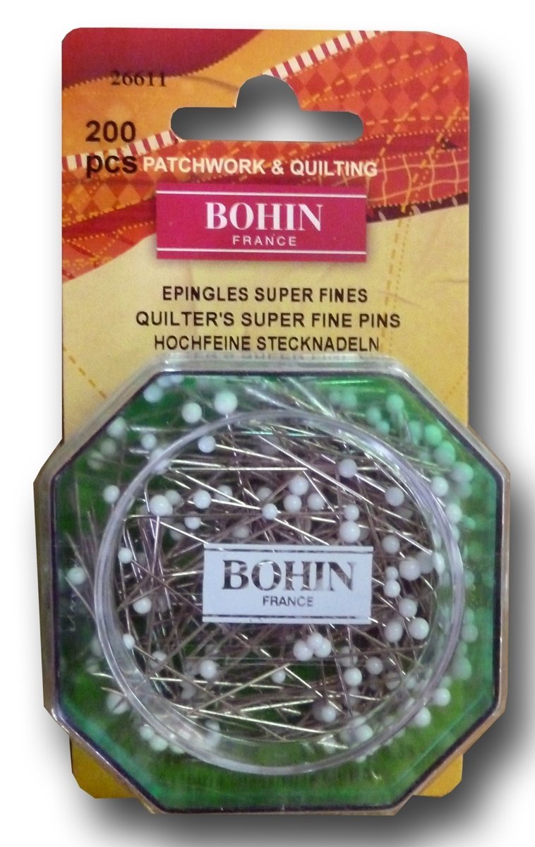 Bohin White Glass Head Pin Size 3/8in 200ct, 28-1 3/8"