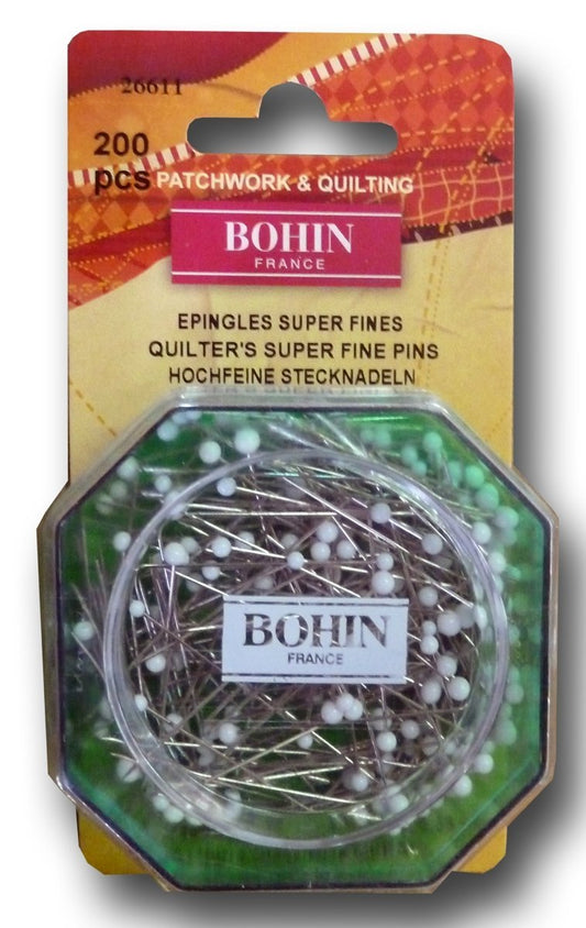 Bohin White Glass Head Pin Size 3/8in 200ct, 28-1 3/8"