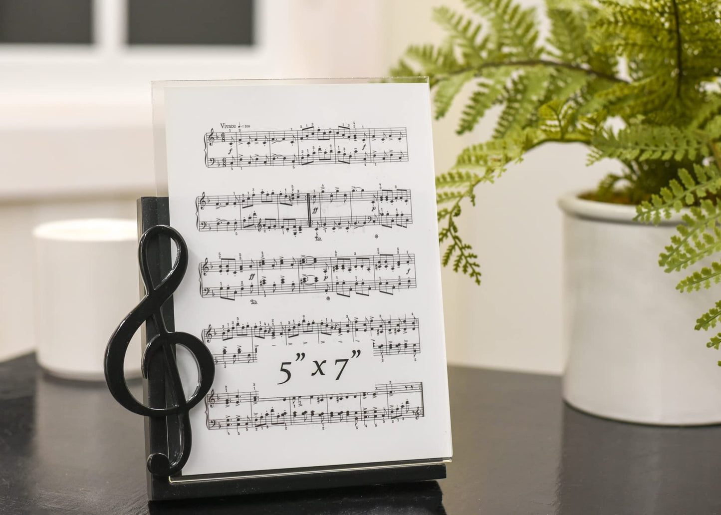 BroadwayGifts Co Black Treble Clef and Sheet Music 5 inch Acrylic Table Top Picture Frame