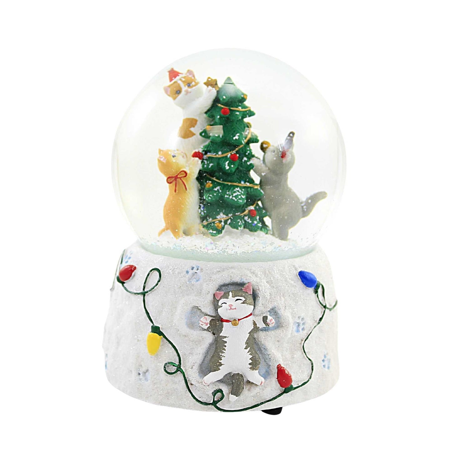 Roman 6" Musical Christmas Glitterdome – Cat Decorating Christmas Tree, 100mm Snow Globe, Holiday Home Decor, Tabletop Christmas Decoration, Gift for Cat Lovers