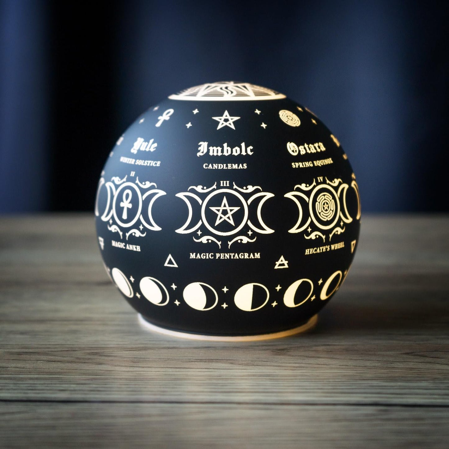 Pacific Giftware Pagan Calendar LED Globe Night Light by Alchemy Gothic England Glass Sphere with Sabbats and Moon Symbols 4.29" Tall
