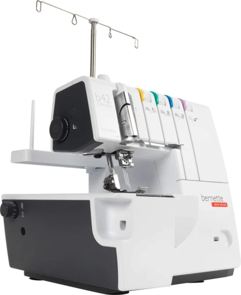 Bernette B42 Funlock Coverstitch Machine with 3 Coverstitches, Chain Stitch, LED Light, Easy Threading, Presser Foot, Adjustable Setting, and Professional Finishing for Stretch and Knit Fabric