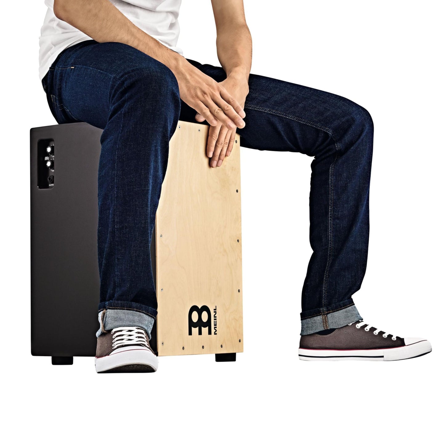 Meinl Percussion Jumbo Arch Bass Cajon/Drum with Snare Carpet with Extremely Deep Bass Drum Box for Children and Adults No Cajon Kit Maple Front Plate (SUBCAJ8VWB-M)