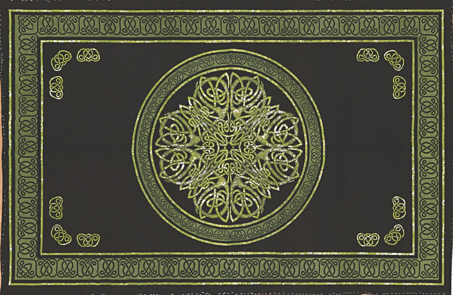 India Arts Celtic Circle Tapestry-Bedspread-Wall Hanging-Green, Black Green,