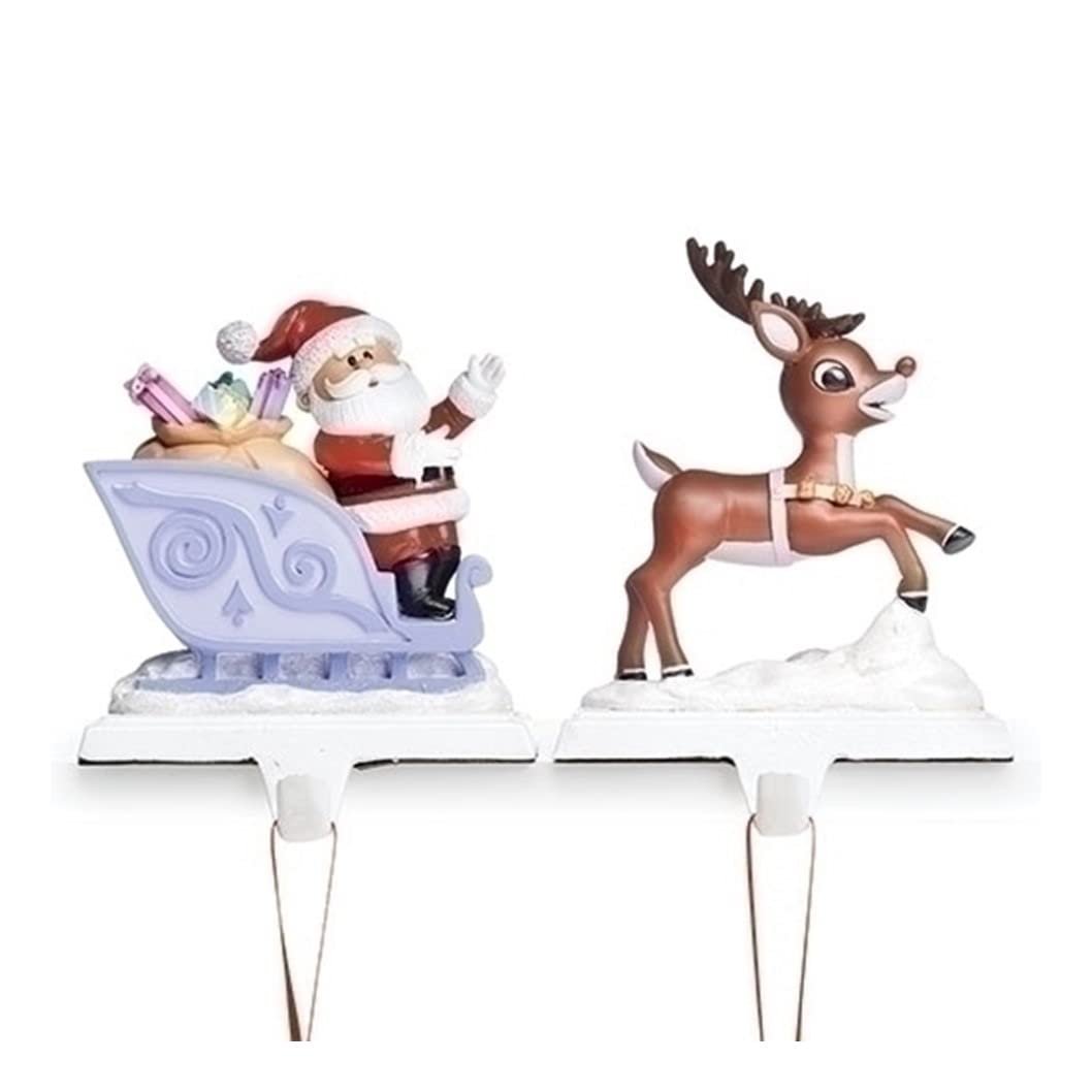 Roman Rudolph and Santa with Sleigh Stocking Holder, Set of 2, Christmas Decoration