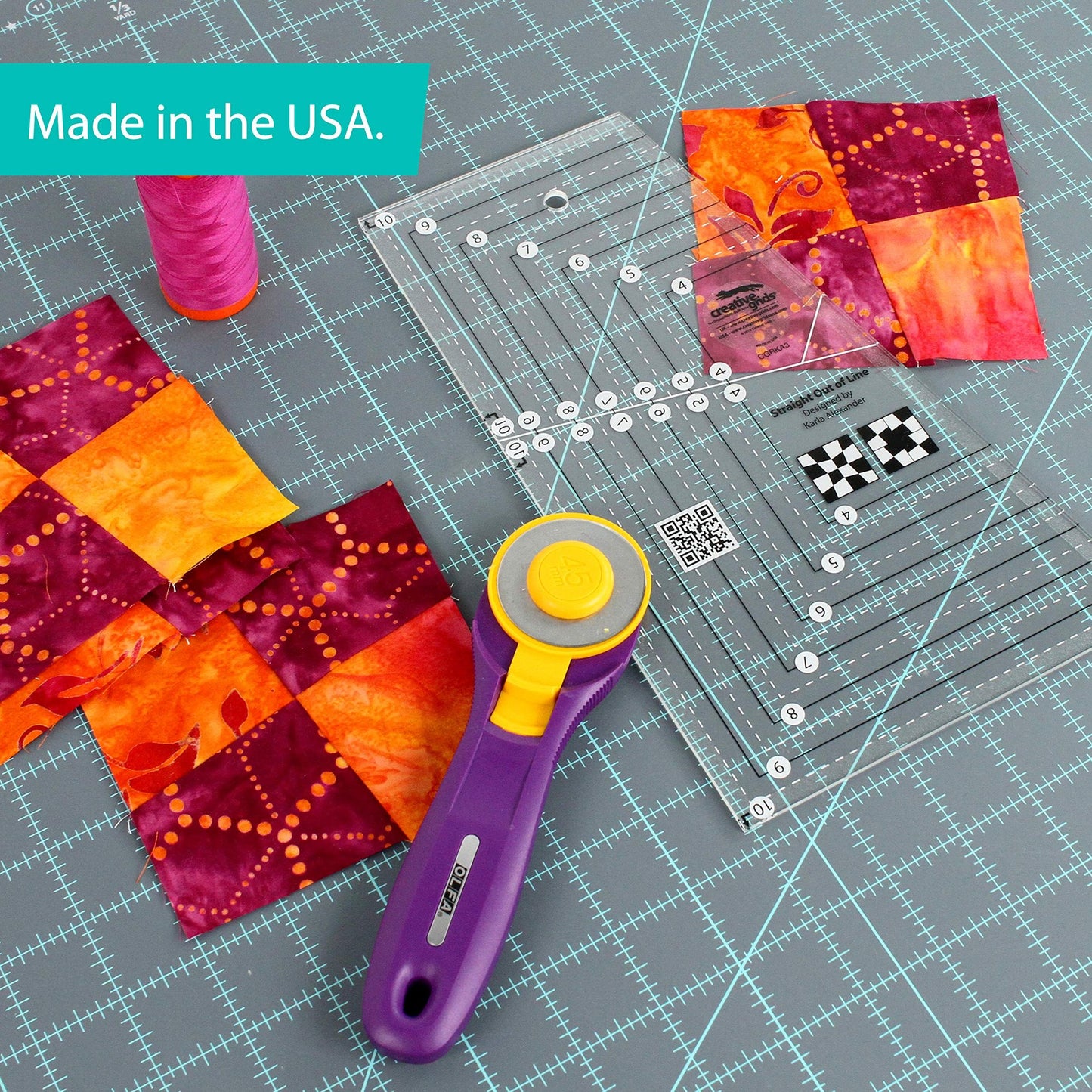 Creative Grids Straight Out of Line Quilt Ruler – CGRKA3 – Made in USA, 6in x 10in, Non-Slip Grip Acrylic Quilt, Sewing, Crafting, Patchwork Ruler & Template