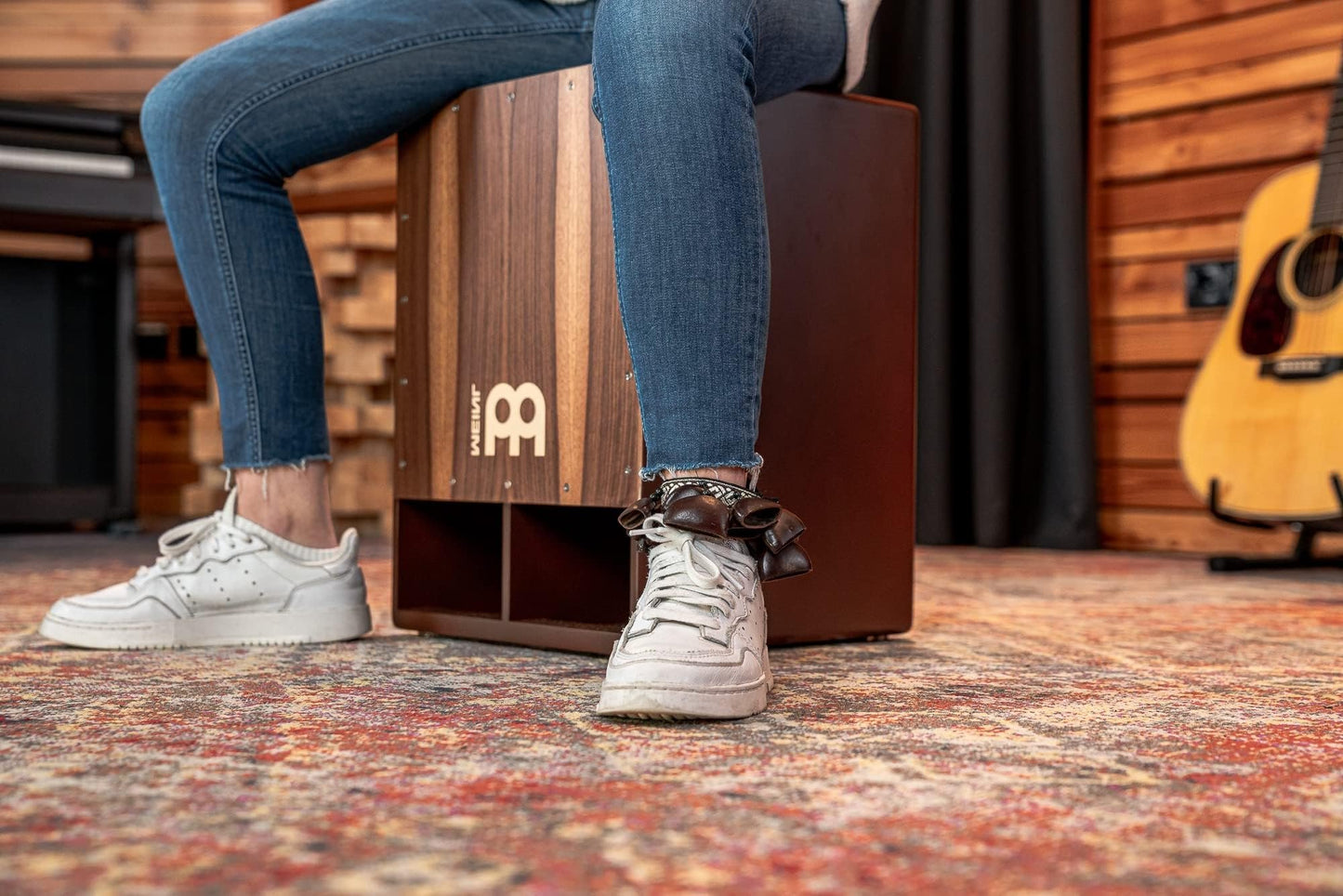 Foot Rattle with Hook and Loop Fastener - NOT MADE IN CHINA - Hardwood Shells, Great Accompaniment for Cajon Gigs, 2-YEAR WARRANTY