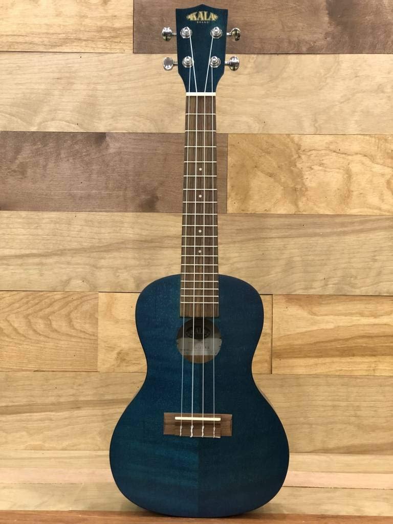 Kala Blue Exotic Mahogany Concert Ukulele Blue Satin Finish KA-CEMB Bundle with a Tuner and Lumintrail Polishing Cloth