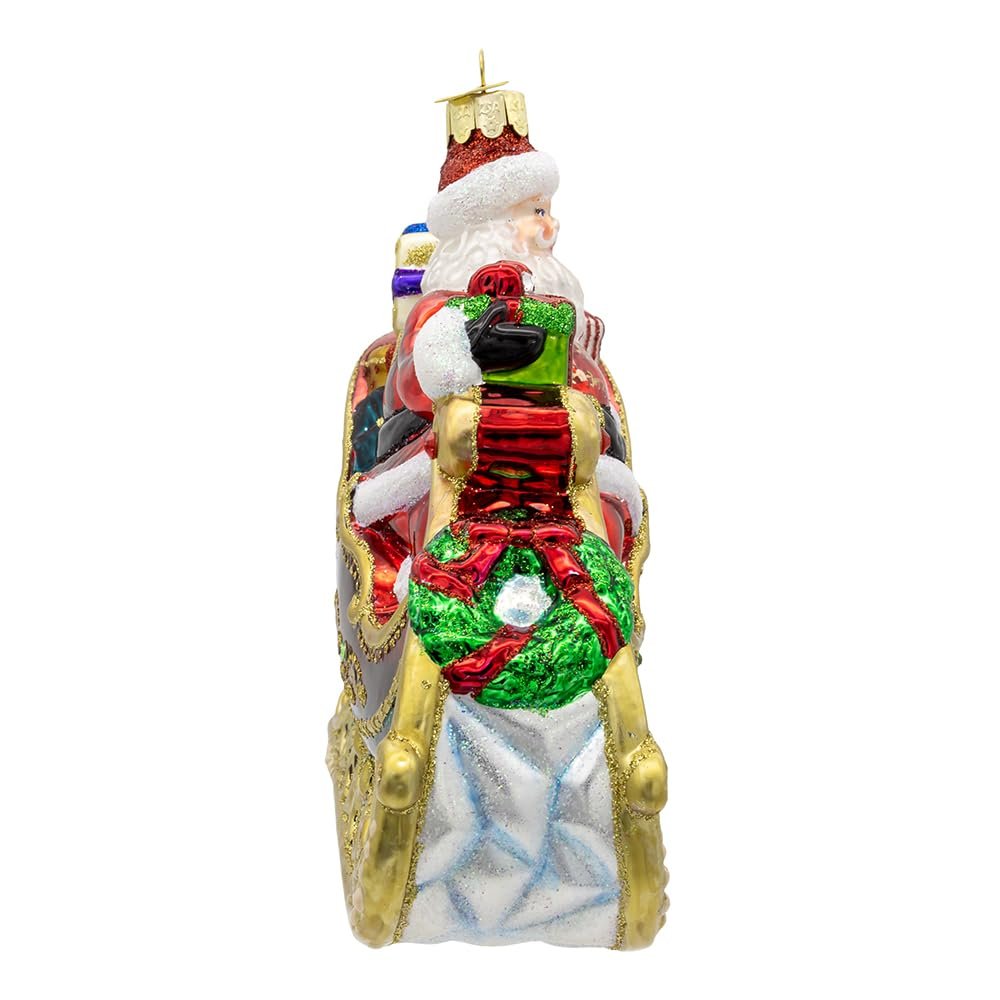 Kurt Adler 6.25-inch Bellissimo Glass Santa in Sleigh Ornament