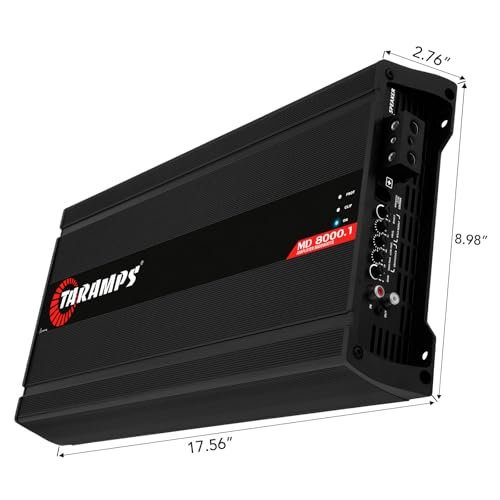 Taramps MD 8000.1 White Monoblock Amplifier 1 Ohm 8000 Watts Rms 1 Channel Powerful Full Range Amp Car Audio System, Dual Input Crossover Bass Boost Class D