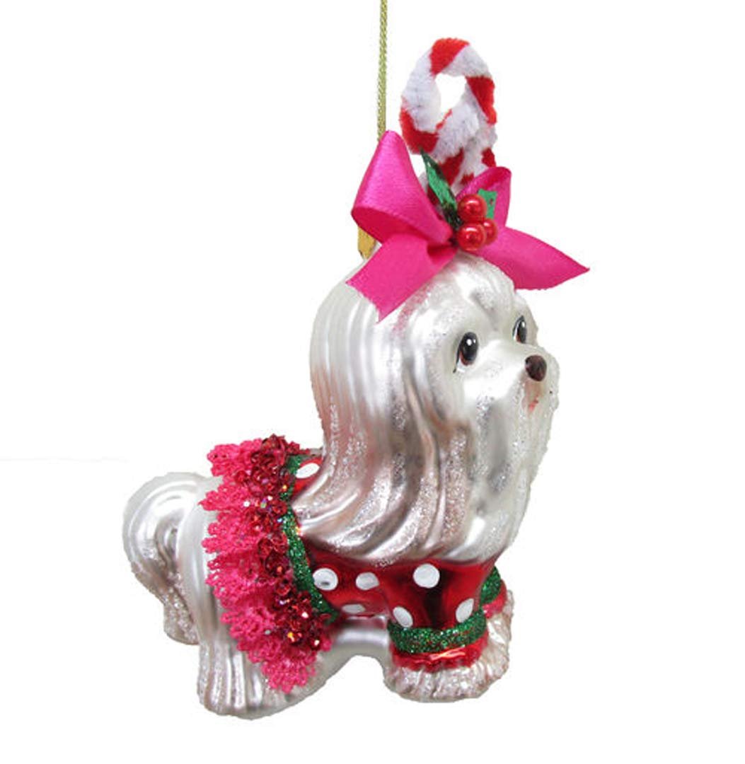 December Diamonds Glass & Resin Ornament Shih Tzu Candy Cane Outfit 5 Inches