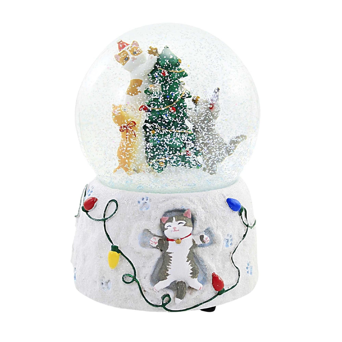 Roman 6" Musical Christmas Glitterdome – Cat Decorating Christmas Tree, 100mm Snow Globe, Holiday Home Decor, Tabletop Christmas Decoration, Gift for Cat Lovers