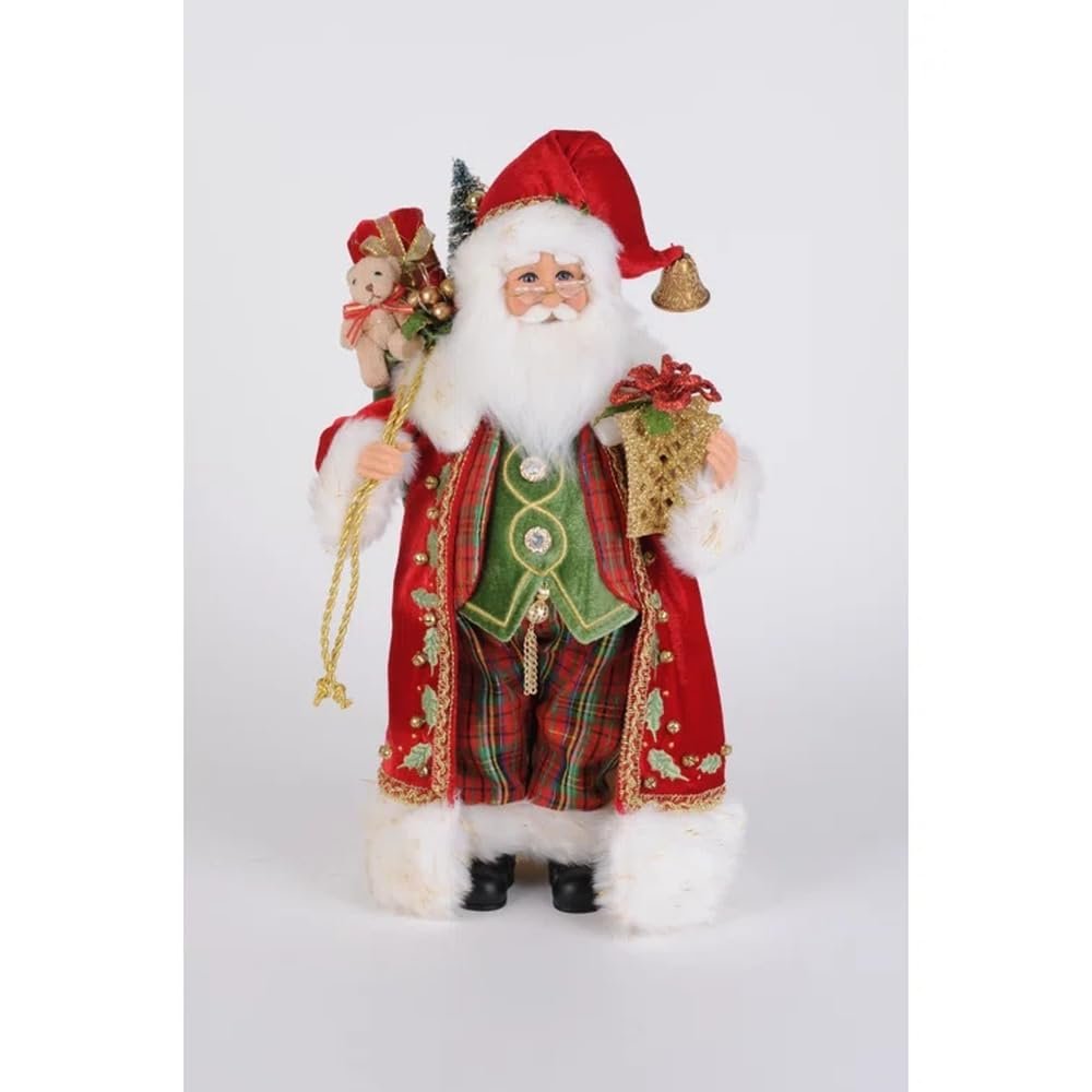 Karen Didion Lighted Traditional Tartan Santa Figurine Polyresin