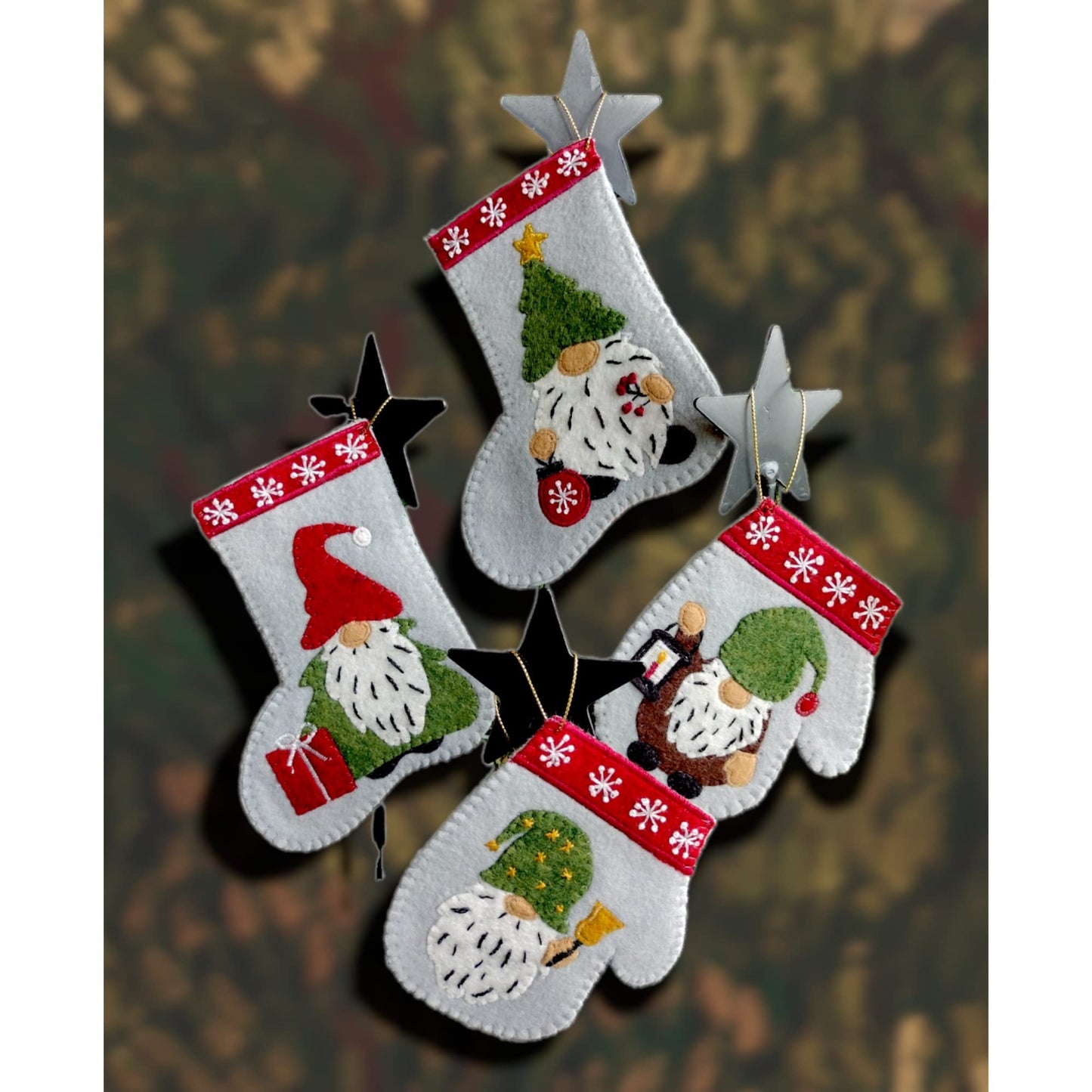 Rachel's Of Greenfield Christmas Crafts, Christmas Gnomes Ornament kit, Felt kit, DIY Ornament Kit, Complete Craft Kit, White,Green,Red,Silver