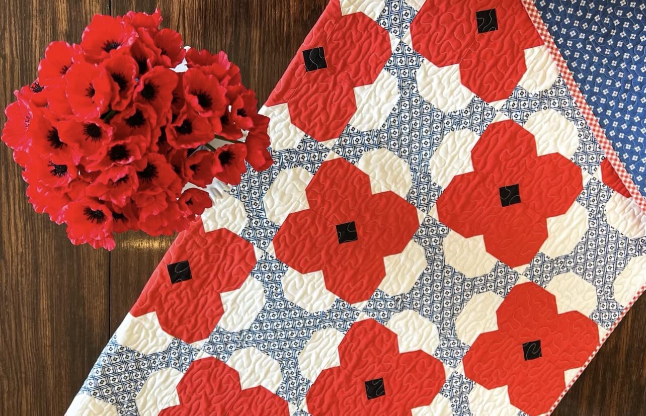 Easy Piecy Quilts Poppy Quilt Pattern - Multi-Colored - Quilt Pattern - Paper - Crib, Queen - Patriotic & Garden Floral - Layer Cake Friendly