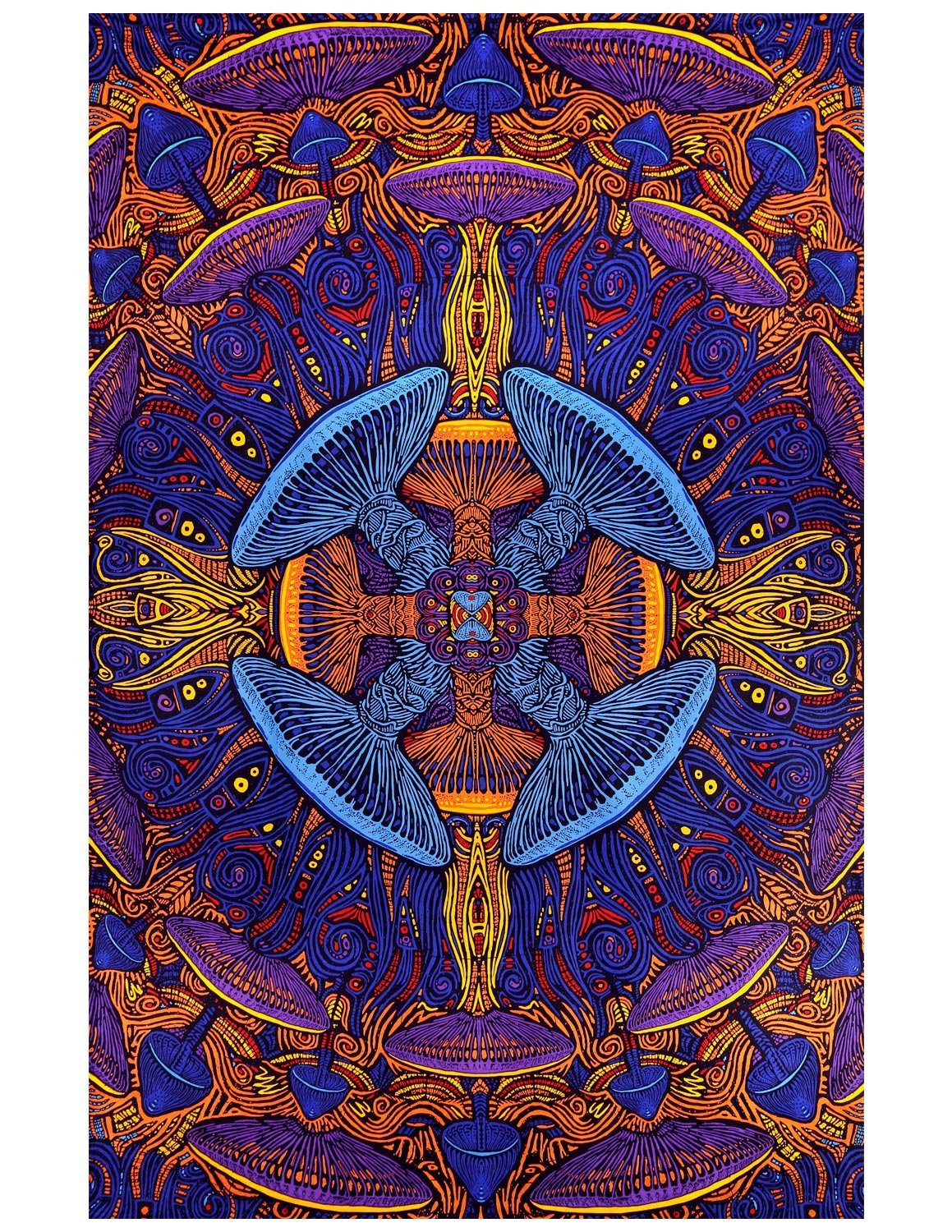 Sunshine Joy 3D Magic Mushroom Tapestry Tablecloth Wall Art Beach Sheet Huge 60x90 Inches - Amazing 3D Effects