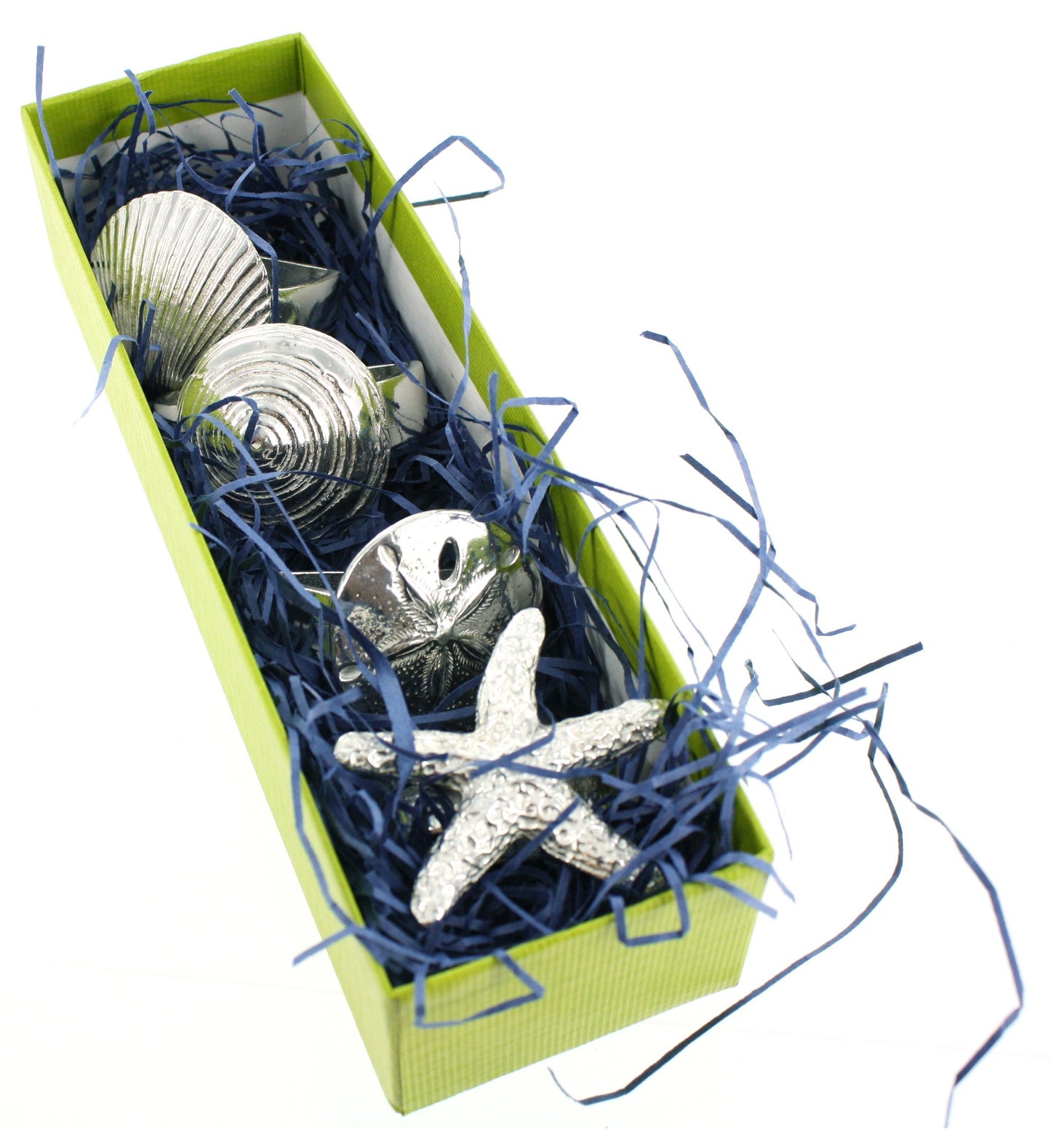 Pewter Seaside Seashell Starfish Napkin Rings Set of 4