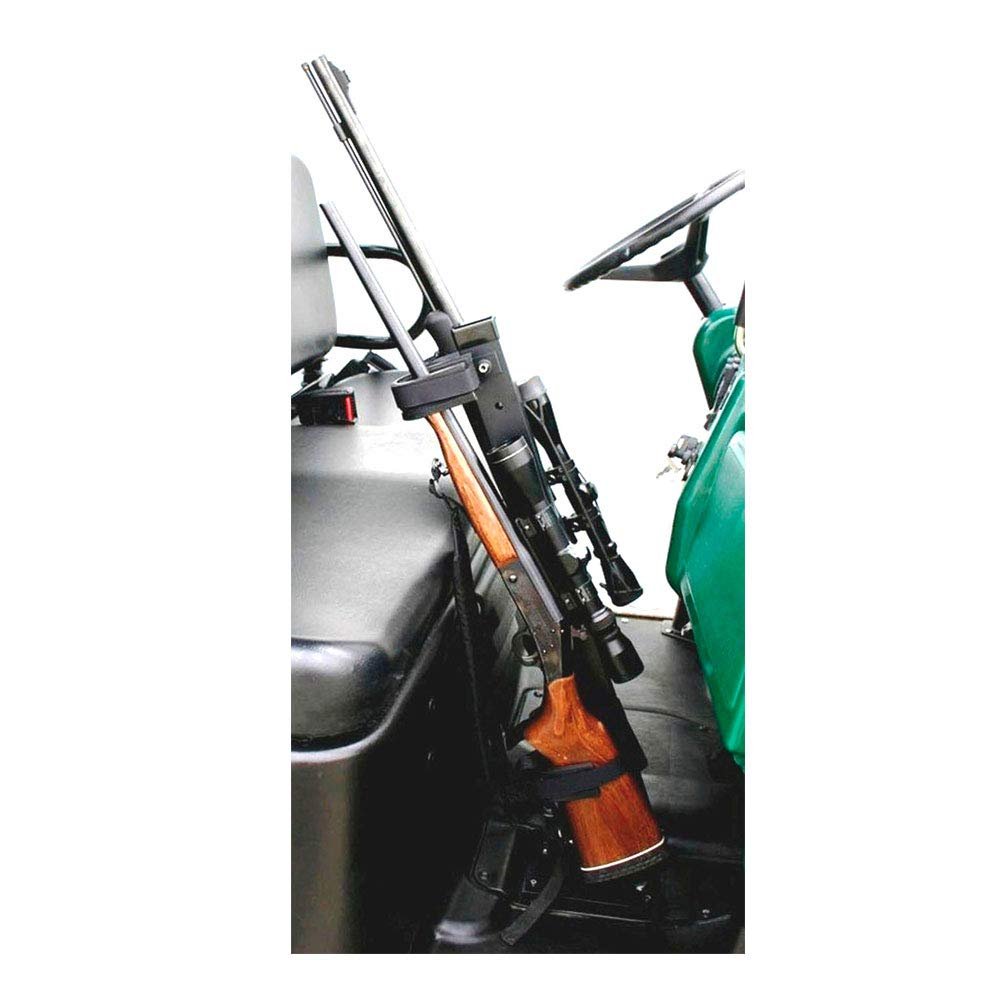 GREAT DAY Quick-Draw Supreme Vertical Double Gun Rack - Floor Mount - Quick-Disconnect Mounting Adaptor Plate Included - For UTVs /Carts With A Completely Flat Floorboard - Aluminum Frame - Black Powder-Coated Finish - 2 Gun Holder, QD800S