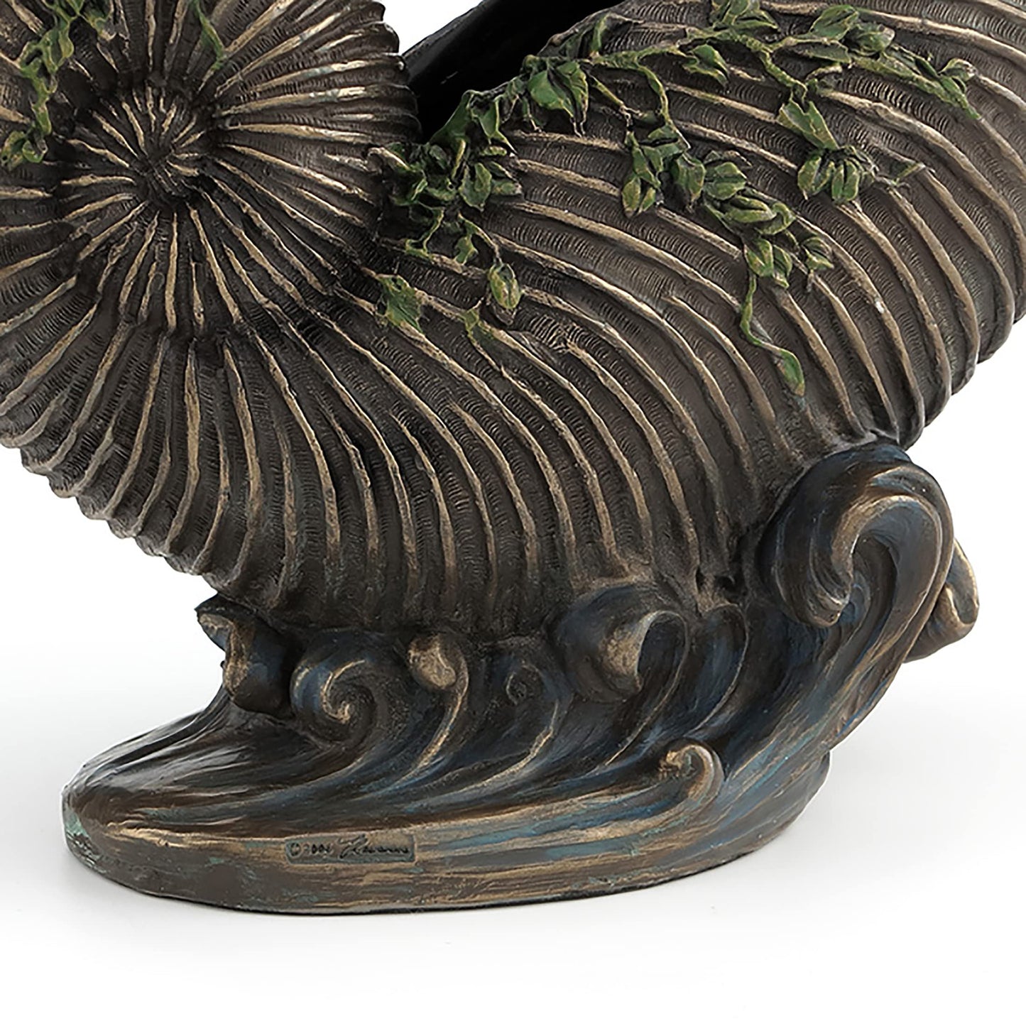 Veronese Design 9 5/8 Art Nouveau Nude Ldy Sitting On Nautilus Shell Container Resin Sculpture Bronze Finish
