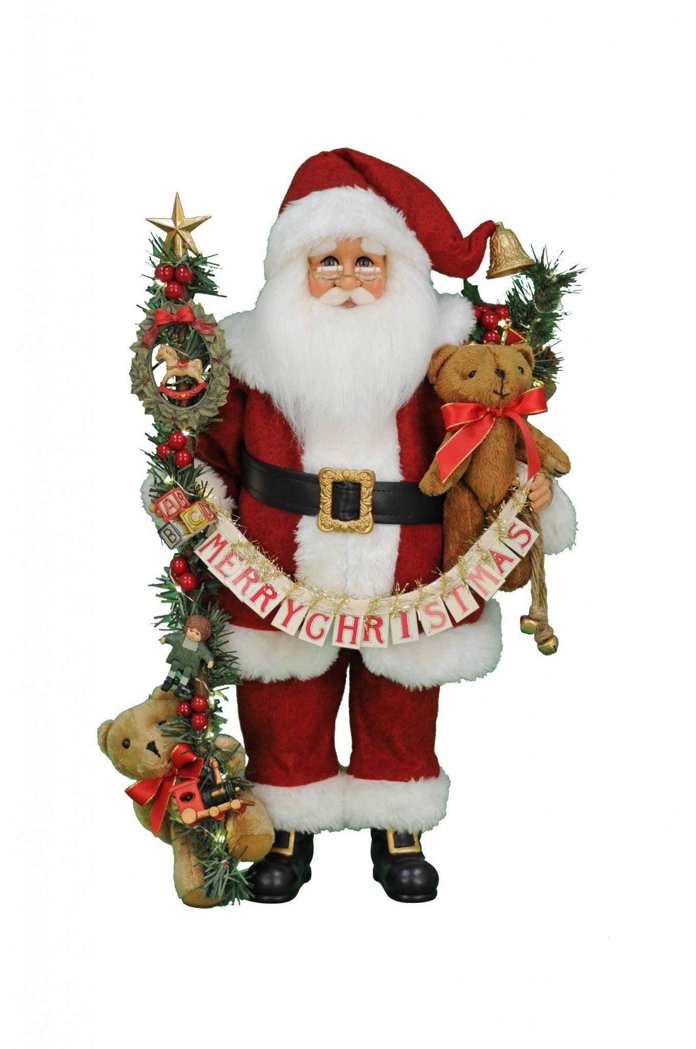 Karen Didion Originals Lighted Musical Christmas Santa Figurine, 20 Inches - Handmade Christmas Holiday Home Decorations and Collectibles