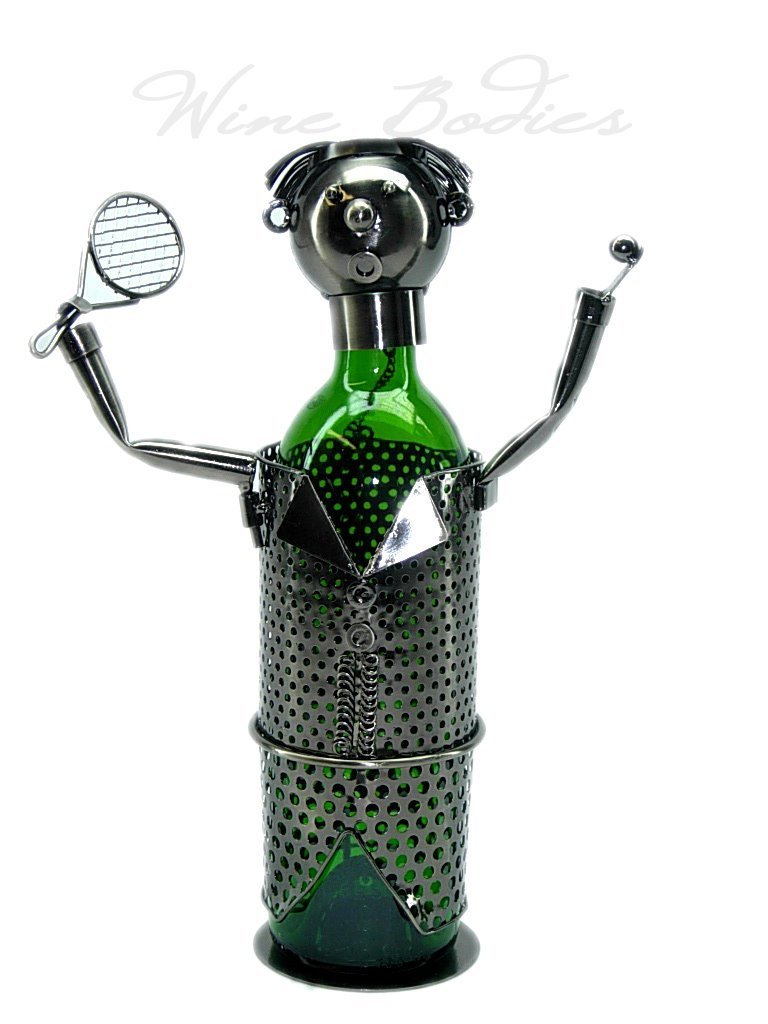 WINE BODIES Tennis Player Metal Wine Bottle Holder, Charcoal