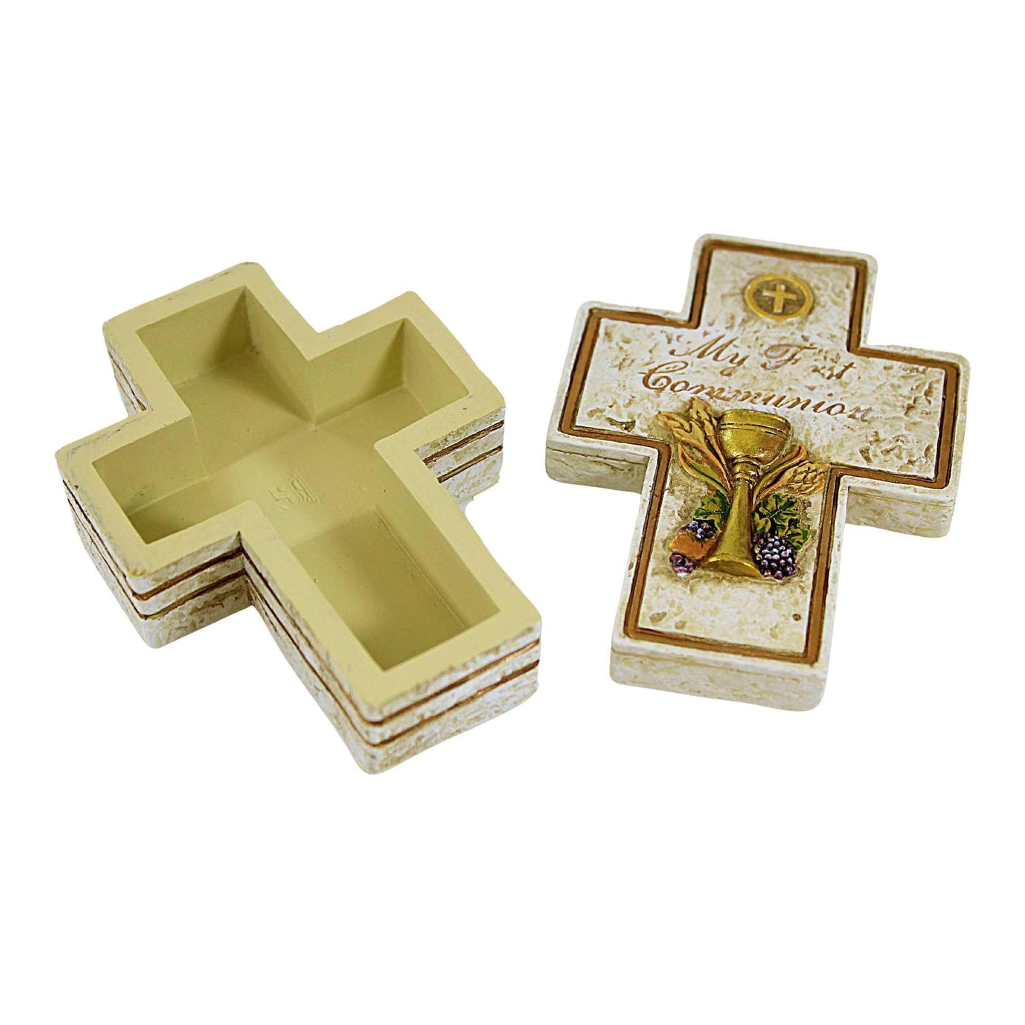 My First Communion Cross Shaped 2.5 x 3.5 Inch Resin Stone Keepsake Box