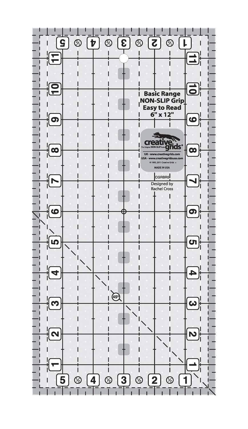 Creative Grids Basic Range 6in x 12in Rectangle Quilt Ruler – CGRBR5 – Made in USA, Non-Slip Grip Acrylic Quilting, Sewing, Crafting, Patchwork Ruler for Measuring & Cutting Fabric