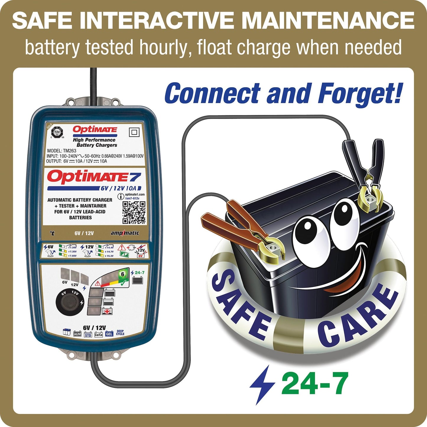 Optimate7 6V/12V - 10A, High Performance Battery Saving Charger & Maintainer for Automotive, AGM, Deep-Cycle and RV Batteries (TM-263)