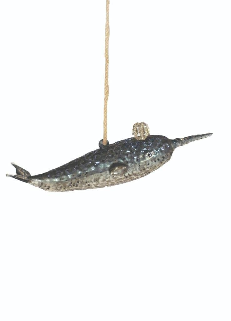 Cody Foster & Co Beach Victorian Narwhal Fish Coastal Christmas Tree Glass Ornament, Multi