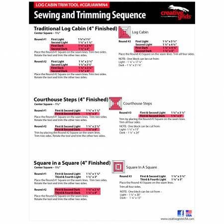 Creative Grids 4in Log Cabin Trim Tool Quilt Ruler - CGRJAWMN4
