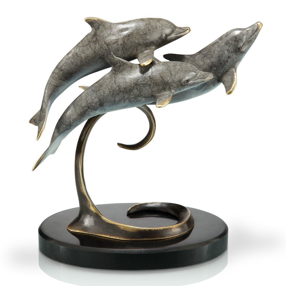 SPI Brass Triple Dolphins on Marble Base