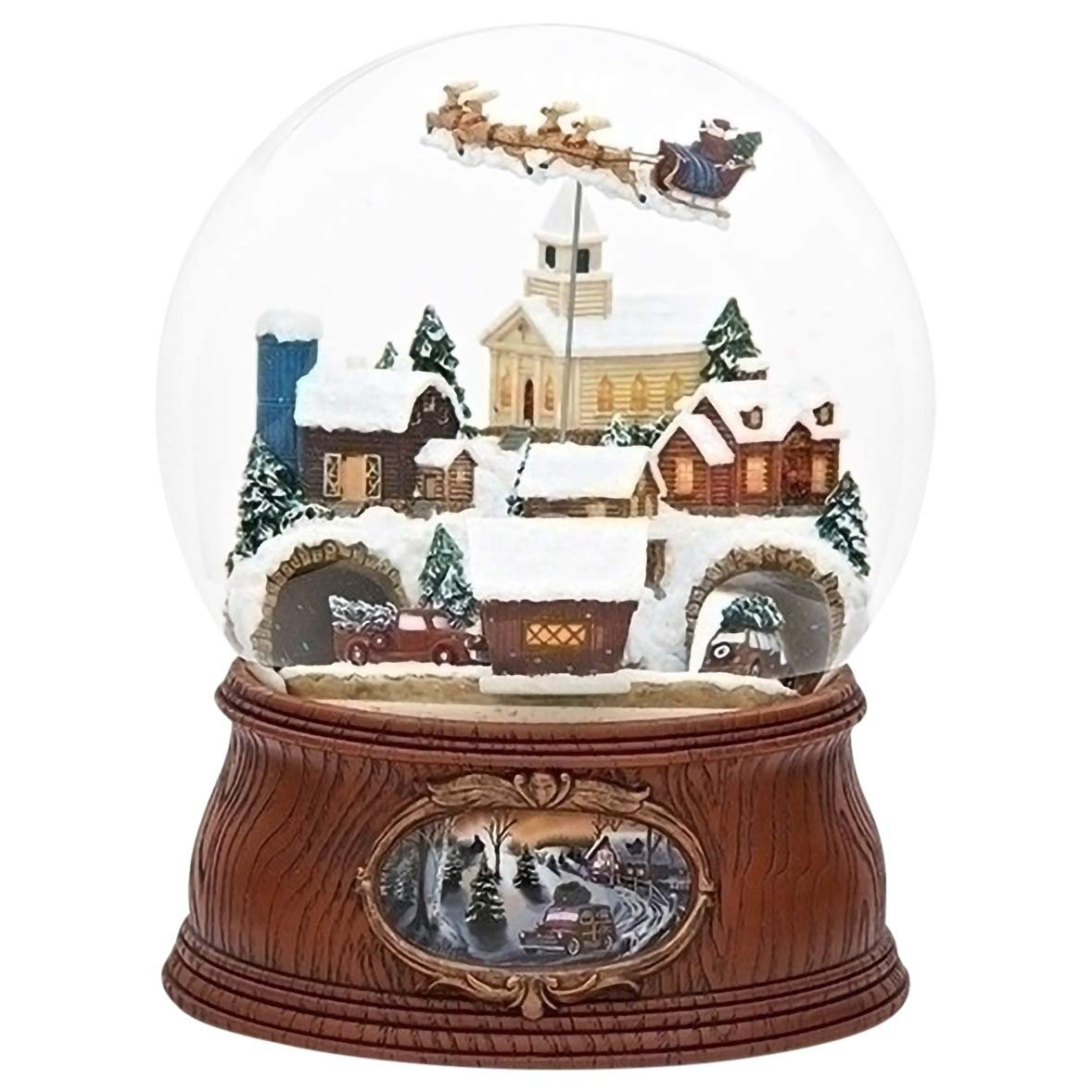 Roman 31078 7.75" Musical Santa in Sleigh Dome Village with Cars Rotating