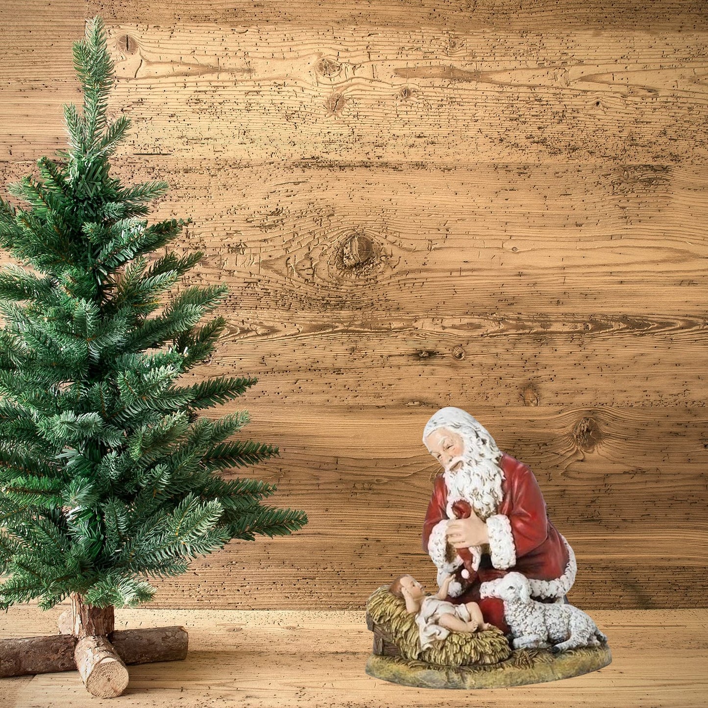 Joseph's Studio by Roman, Christmas Santa Collection, 13" H Kneeling Santa W/Lamb FIG, Home Décor, Devout Gift, Prayerful Inspiration (10x13x13)