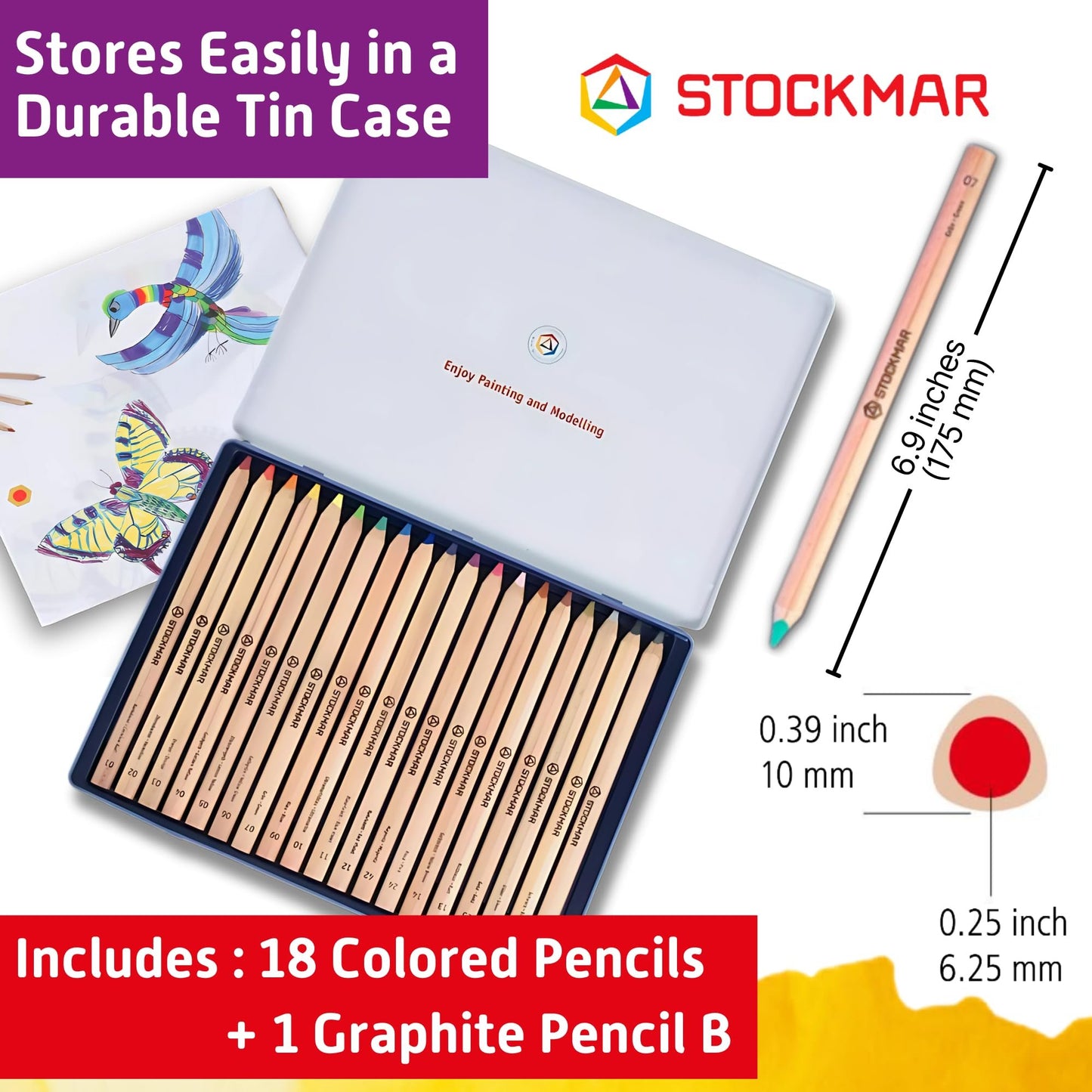 STOCKMAR Triangular Colored Pencils In a Tin Case