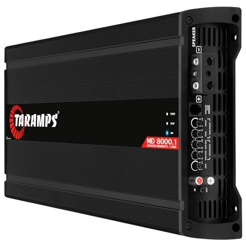Taramps MD 8000.1 White Monoblock Amplifier 1 Ohm 8000 Watts Rms 1 Channel Powerful Full Range Amp Car Audio System, Dual Input Crossover Bass Boost Class D