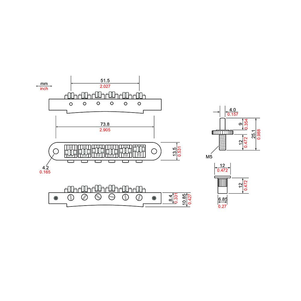 TonePros Standard Tuneomatic (small posts,"Roller" saddles) - TP6R - NICKEL