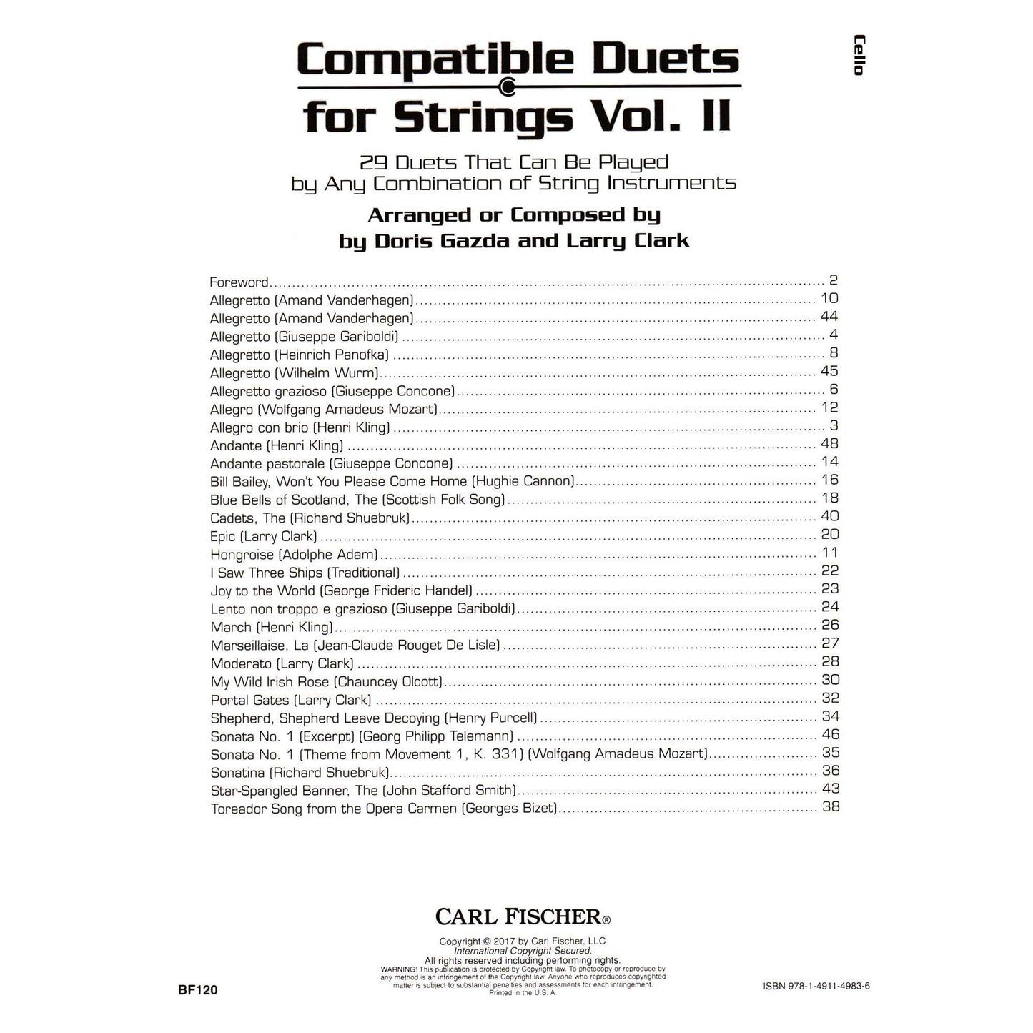Carl Fischer Compatible Duets for Strings Vol. II -Cello
