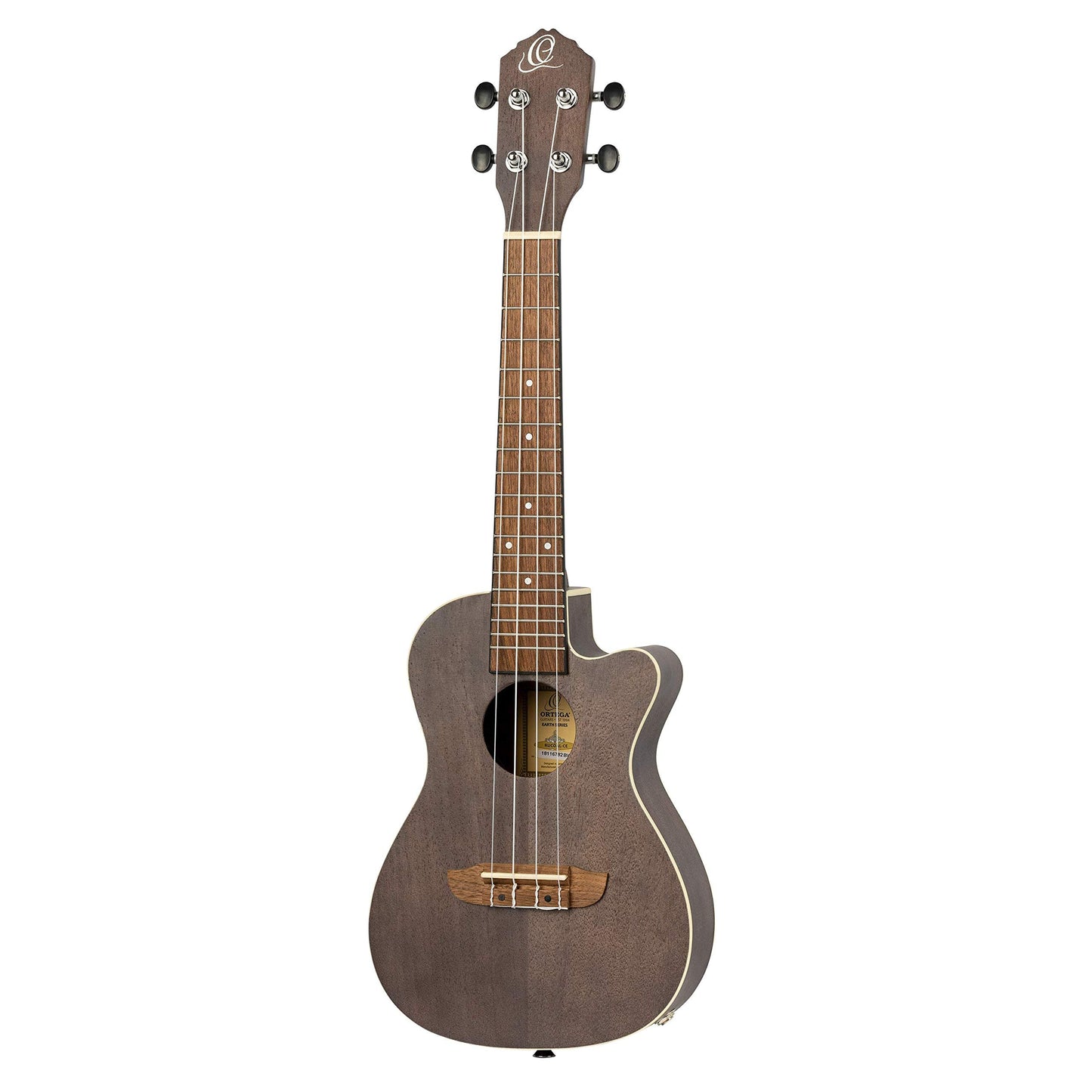 Ortega Guitars, 4-String Earth Series Concert Acoustic/Electric Ukulele, Right, Transparent Black, (RUCOAL-CE)